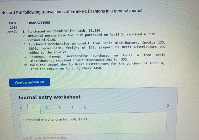  View transaction list Journal entry worksheet