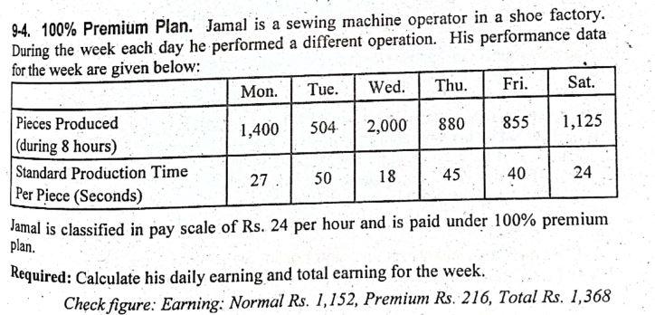 undefined 9-4. 100% Premium Plan. Jamal is a sewing machine operator in