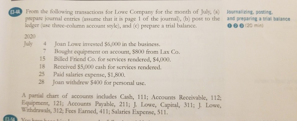  I need the answer of Journalizing,posting and preparing a trial balance
