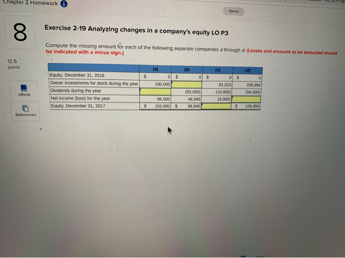8 Chapter 2 Homework Sarved Exercise 2-19 Analyzing changes in a company's