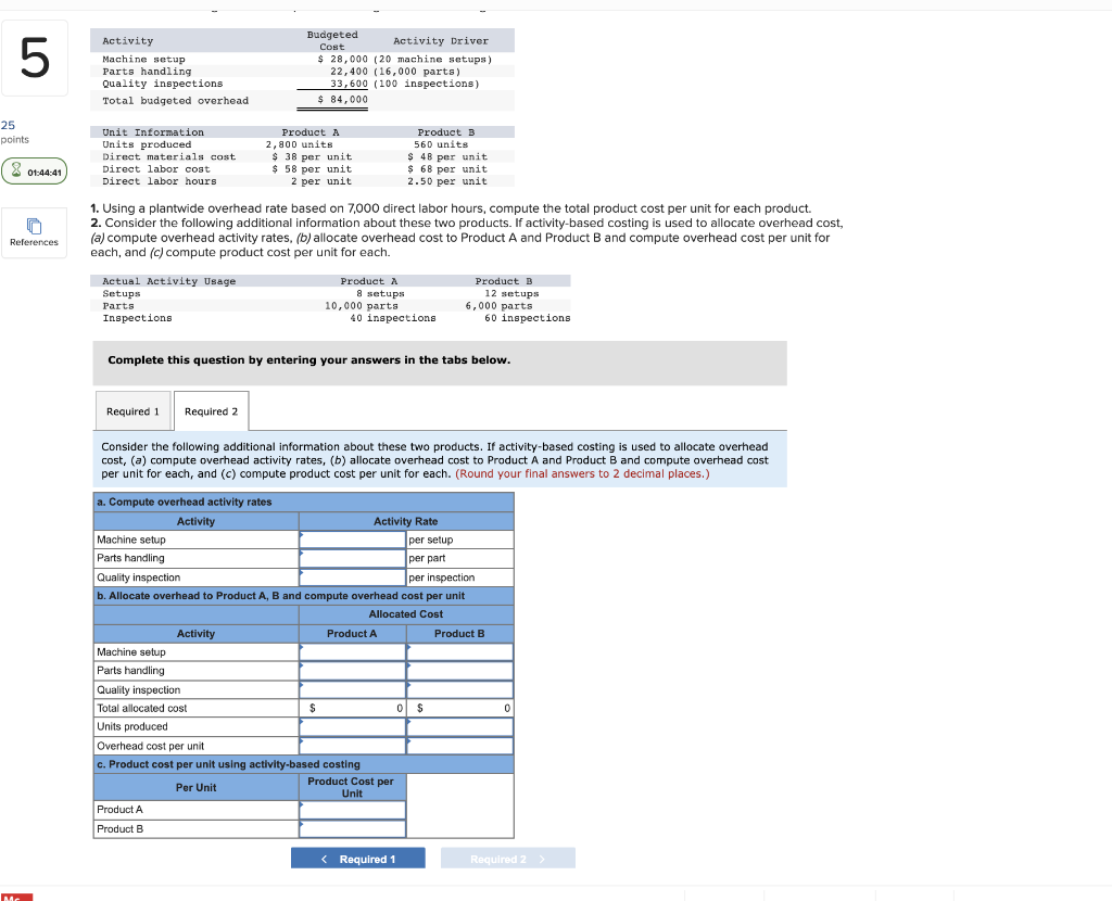 method and activity-based costing LO P1, P3 Consider the following data for