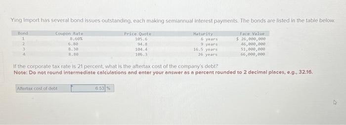  Ying Import has several bond issues outstanding, each making semiannual interest