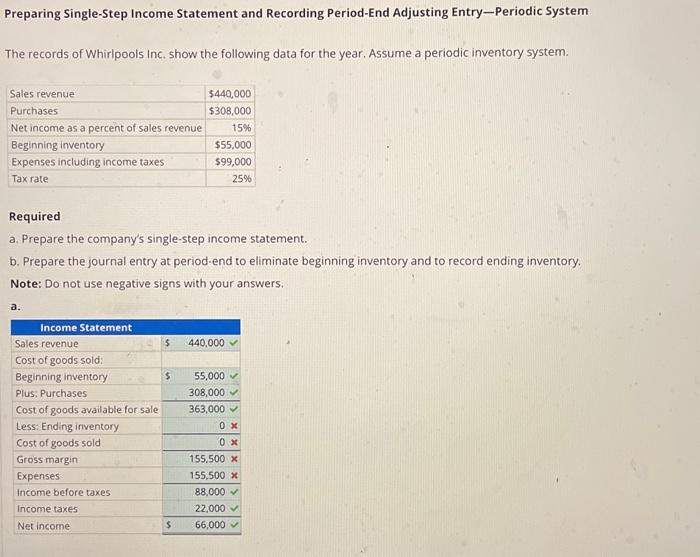  Preparing Single-Step Income Statement and Recording Period-End Adjusting Entry-Periodic System The