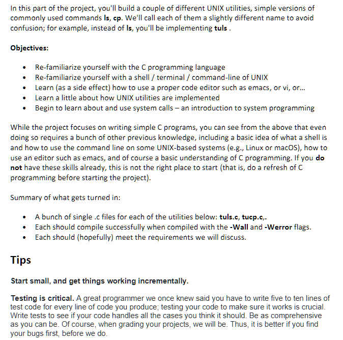 Unix/Linux Utilities systems C language for Part A must be recursively checklist
