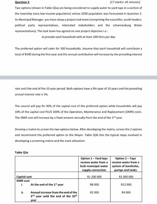  a Question 3 (17 marks= 45 minutes) Two options (shown in