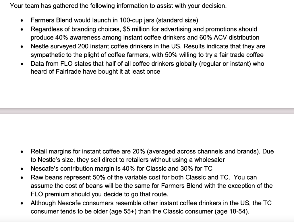  Questions: Please answer with work. 1.For Nescafe Classic, what is the