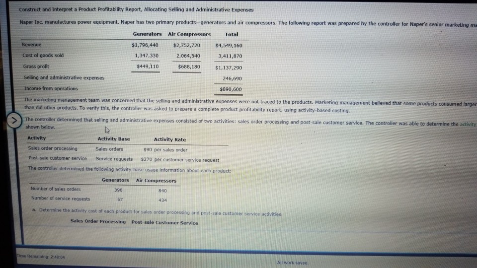  Construct and Interpret a Product Profitability Report, Allocating Selling and Administrative