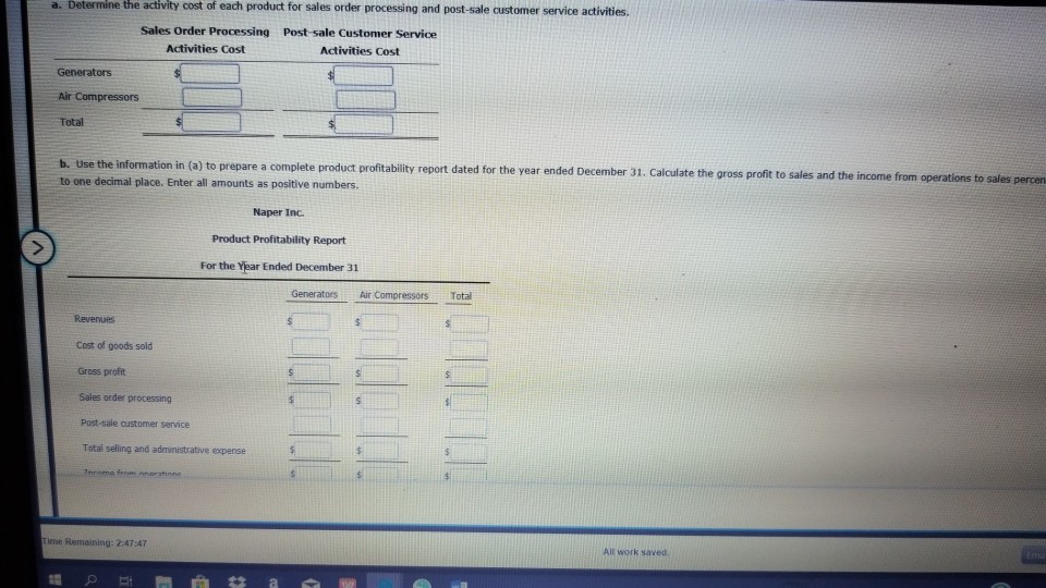 Expenses Naper Inc manufactures power equipment. Naper has two primary products-generators and