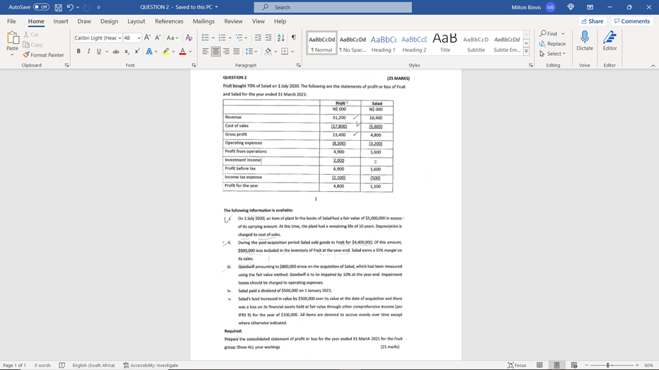 AutoSave QUESTION 2 - Saved to this PC- Search Milton Binvis