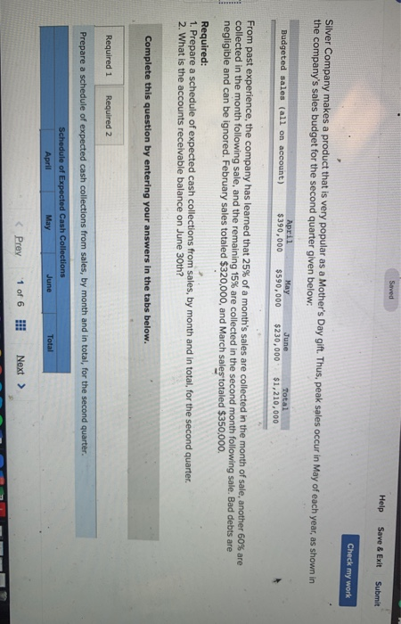  Saved Help Save & Exit Submit Check my work Silver Company