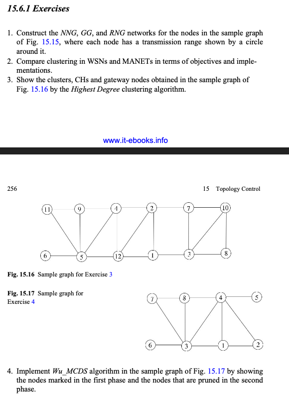  15.6.1 Exercises Construct the NNG,GG, and RNG networks for the nodes