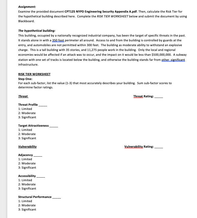 Assignment: Examine the provided document CPT125 NYPD Engineering Security Appendix A.pdf.