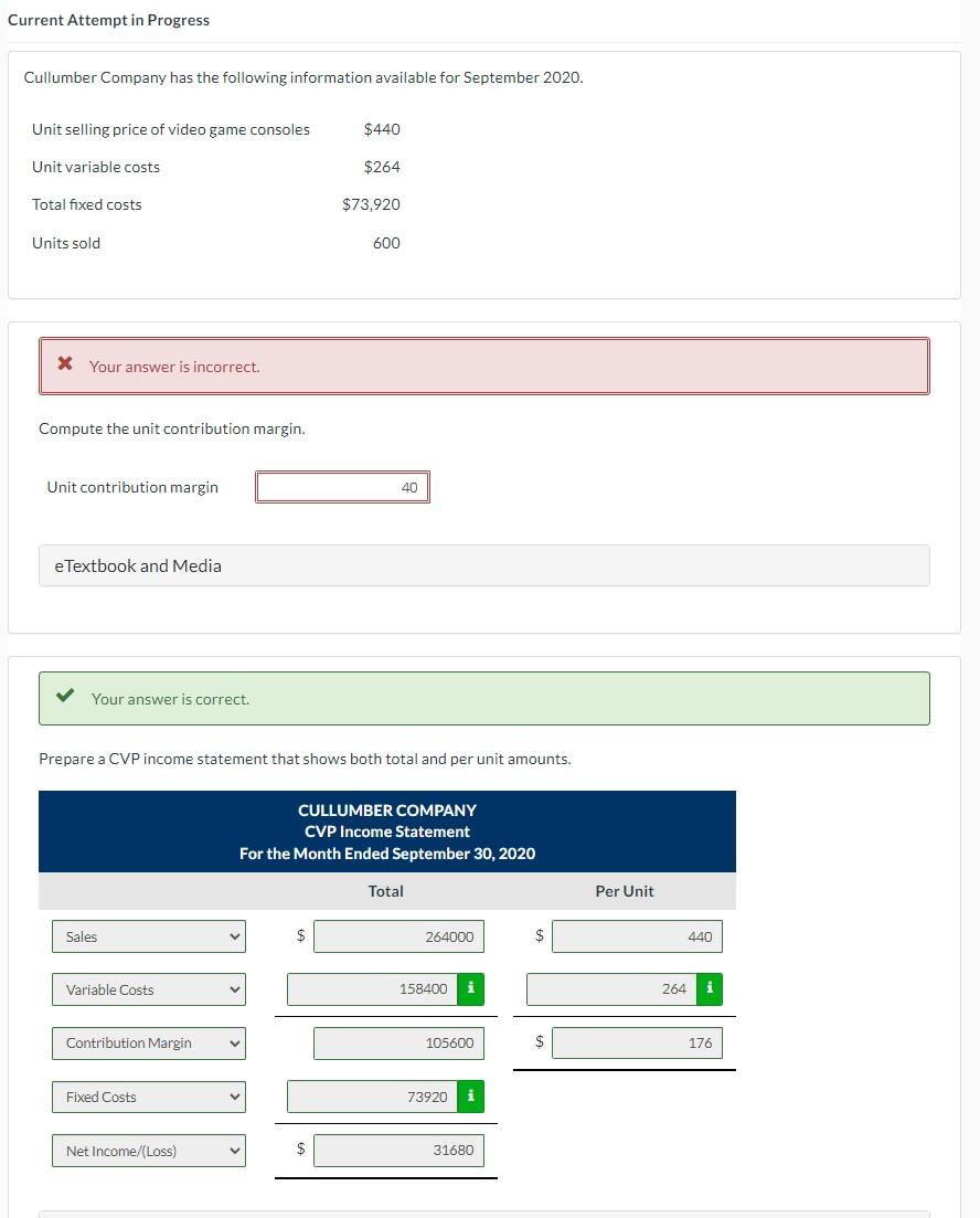 Current Attempt in Progress Cullumber Company has the following information available