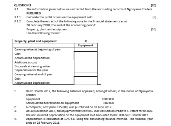 Please answer all the questions using the information provided. (20) QUESTION
