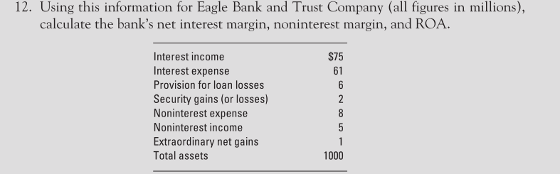  12. Using this information for Eagle Bank and Trust Company (all