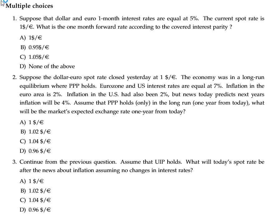  Please answer question 4 ~ 6 Suppose that dollar and euro