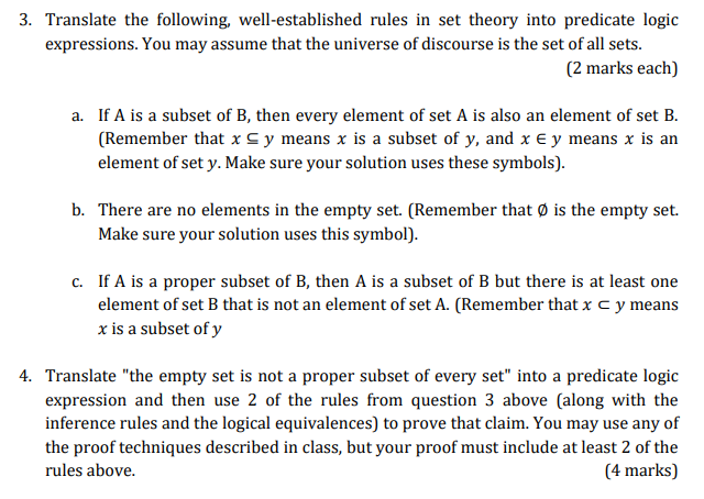 Discrete Math - Set Theory and Predicate Logic 3. Translate the following,