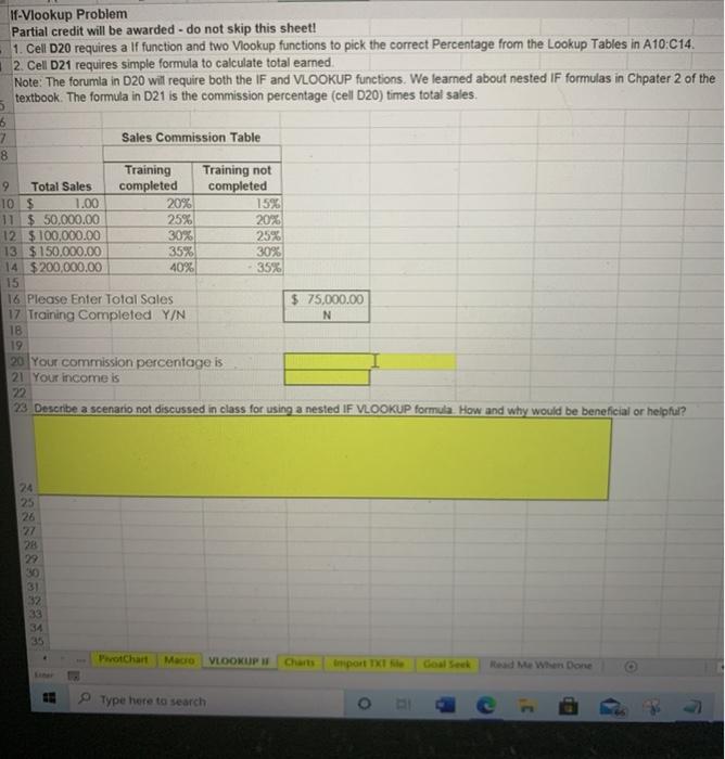  7 11-Vlookup Problem Partial credit will be awarded - do not