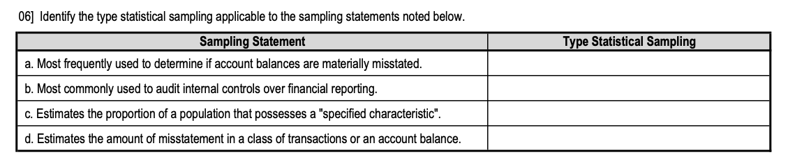  06] Identify the type statistical sampling applicable to the sampling statements