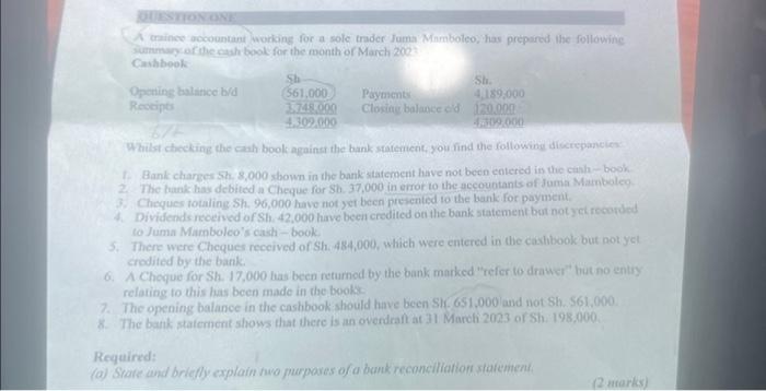  QUESTION ONE A trainee accountant working for a sole trader Juma