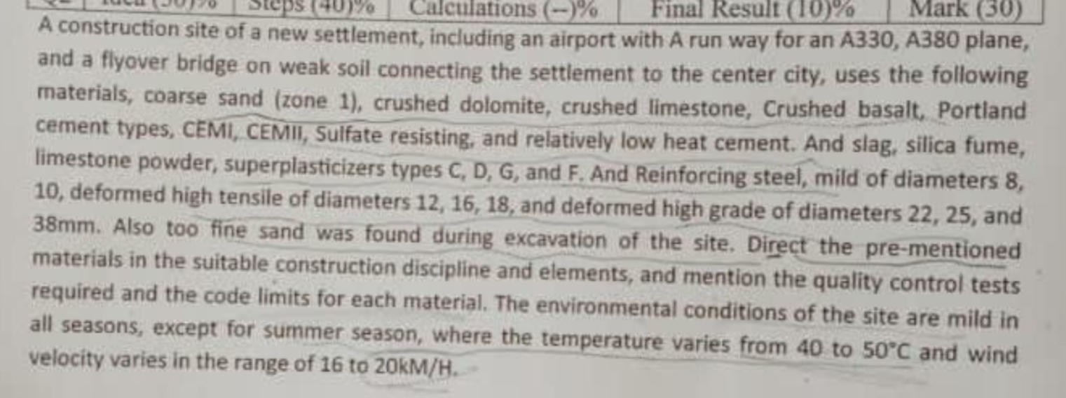 0% Calculations ()% Final Result (10)% Mark (30) A construction site