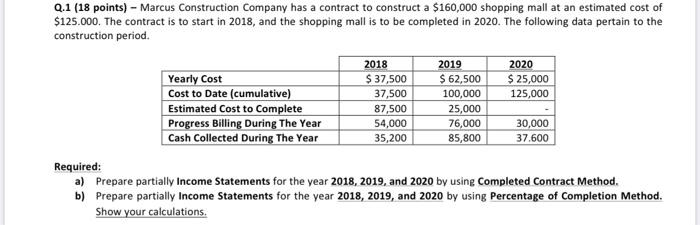  Q.1 (18 points) - Marcus Construction Company has a contract to