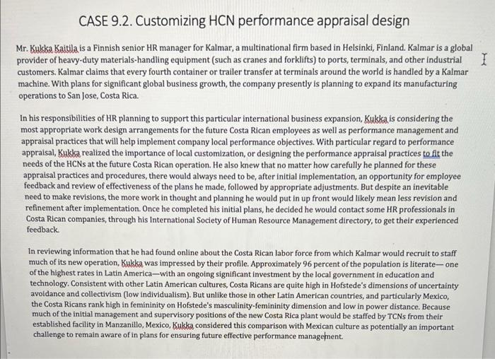  CASE 9.2. Customizing HCN performance appraisal design I Mr. Kukka Kaitila