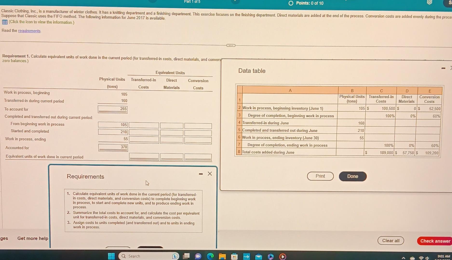 Suppose that Classic uses the FIFO method. The following information for