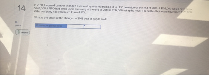  14 In 2018, Hopyard Lumber changed its inventory method from UFO