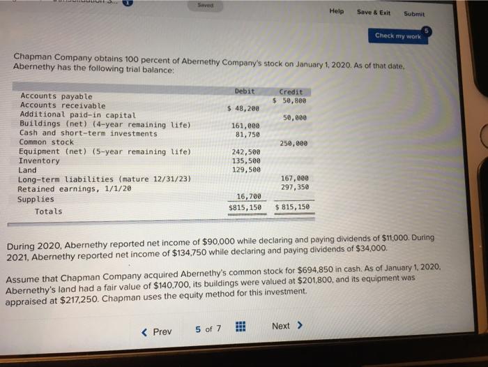  Saved Help Save & Exit Submit Check my work Chapman Company