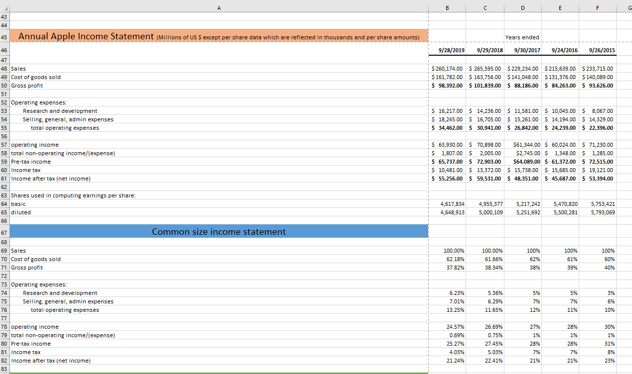 Provide a detailed analysis of the common sized financial statements Create a