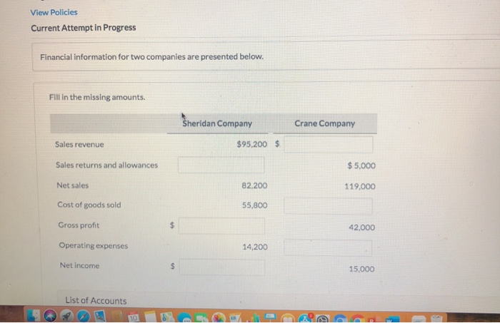  View Policies Current Attempt in Progress Financial information for two companies