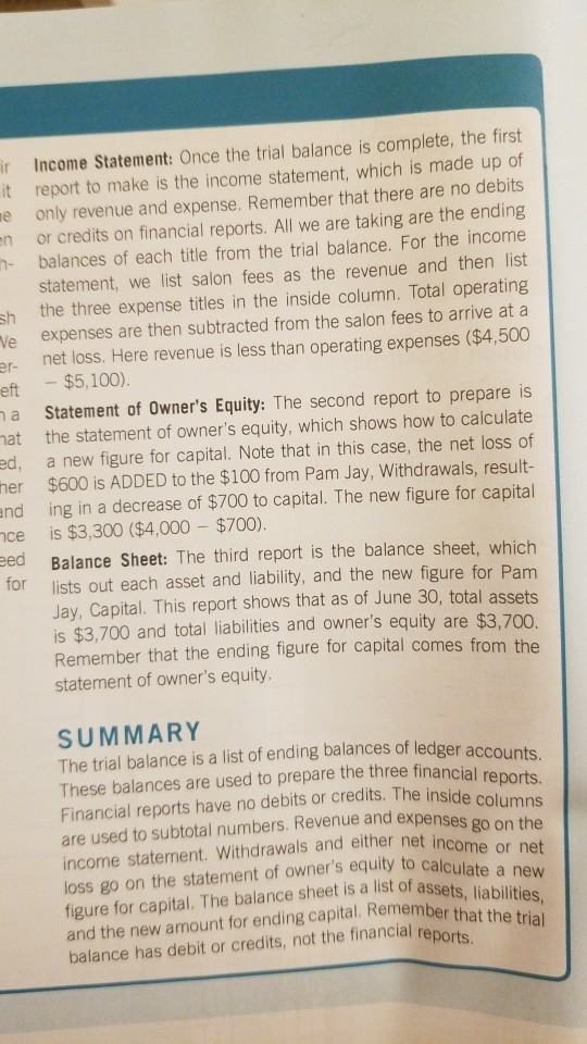 first: The trial balance is a list of accounts and their ending
