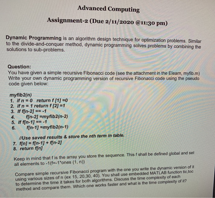  write the code for this assignment in Matlab. Advanced Computing Assignment-2