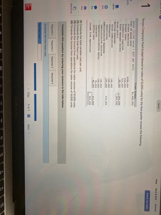 Total Fiex Cost= Saved Help Save & Exit Submit Check my work