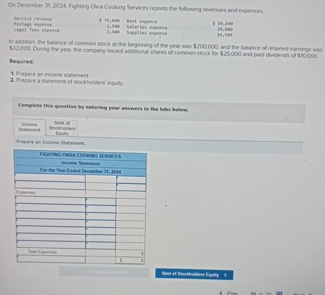  On December 31,2024. Fighting Okra Cooking Services reports the following revenues