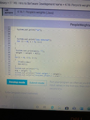Help/FAQ e 38 av = weight 5: System.out.println("Total weight: + weight); System.out.println("Average