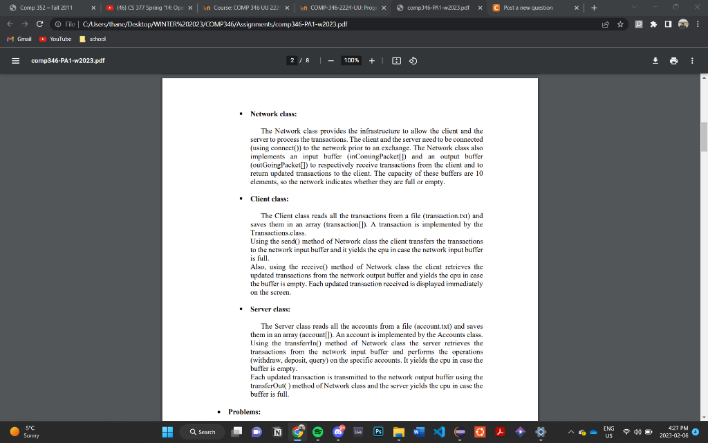  - Network class: The Network class provides the infrastructure to allow