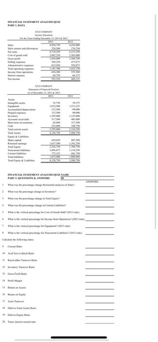  FINANCIAL STATEMENT ANALYSIS PARTI DATA XYZ.COM mer To VECAMY M. pi