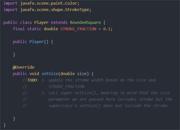 java code write a method Player.java To display the Player on the