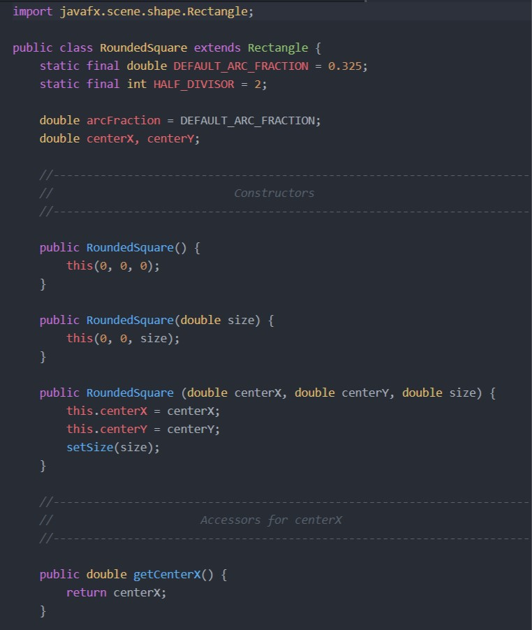 grid, we have created a Player class that extends RoundedSquare. You are