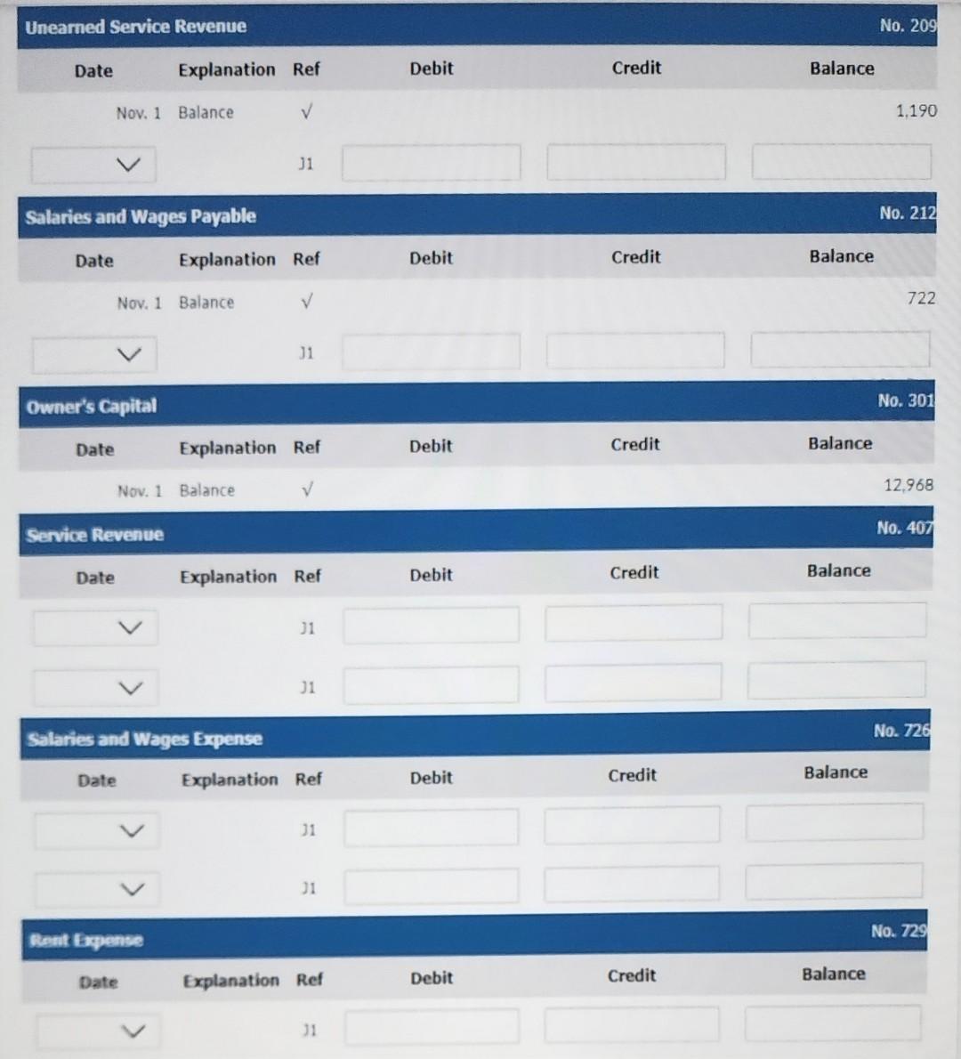 November. 15 Purchased equipment on account $1,980. 17 Purchased supplies on account