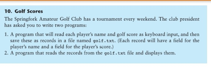 How can I make this into one flowchart? 10. Golf Scores The