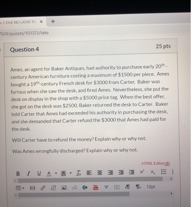 was armes wrongfully Discharged ? m 2-DUE NO LATER THX + F024/quizzes/103323/take