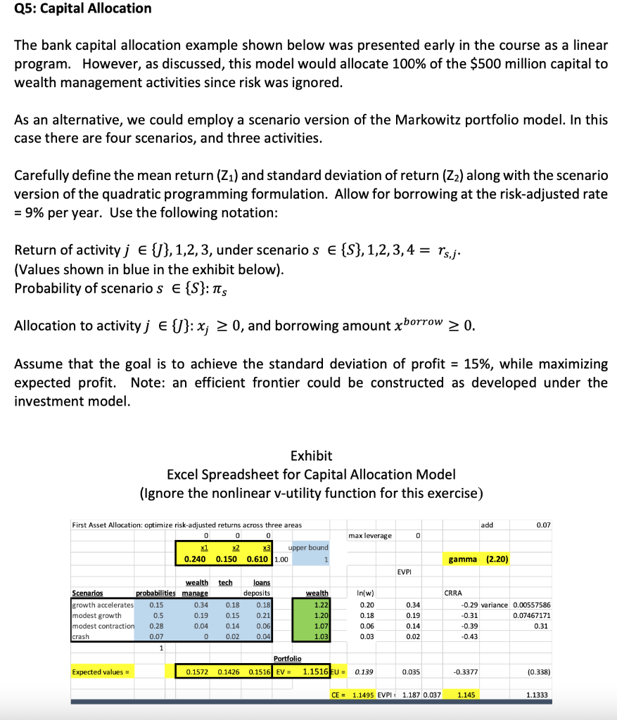  The bank capital allocation example shown below was presented early in
