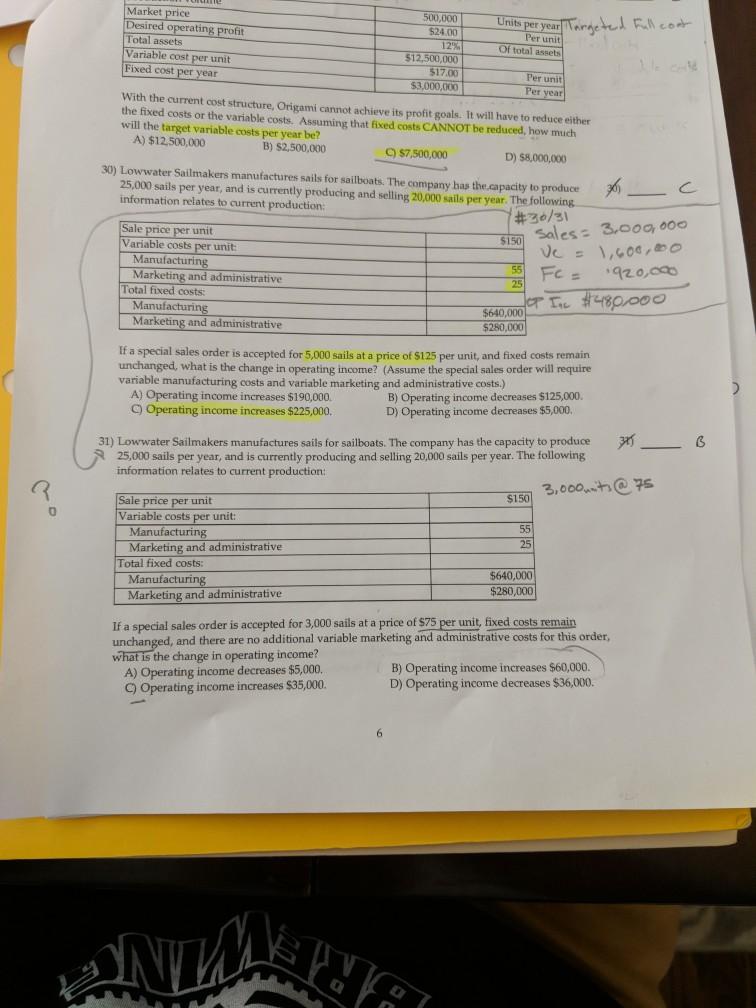 having issues w/ 31 Market Desired Total assets Variable cost per
