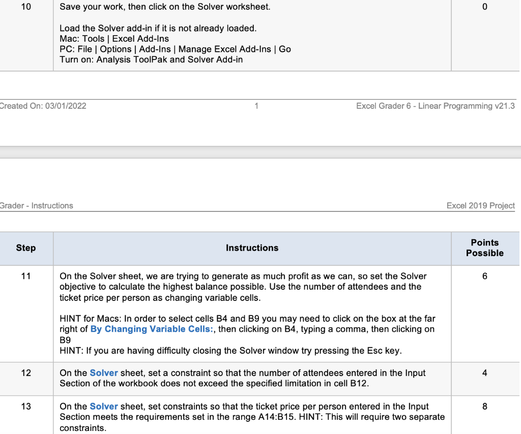  10 Save your work, then click on the Solver worksheet. 0