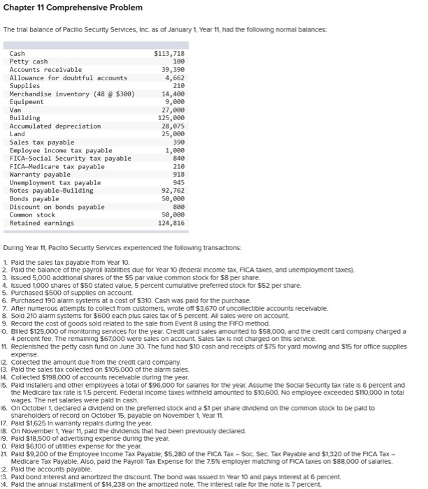  Chapter 11 Problem The trial balance of Pacilio Security Services, Inc.