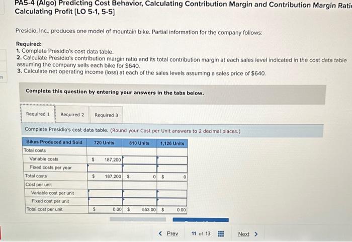  PA5-4 (Algo) Predicting Cost Behavior, Calculating Contribution Margin and Contribution Margin