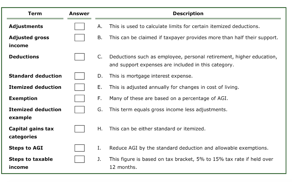  Term Answer Description Adiustments A. This is used to calculate limits